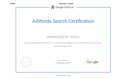 google ads certification screenshot