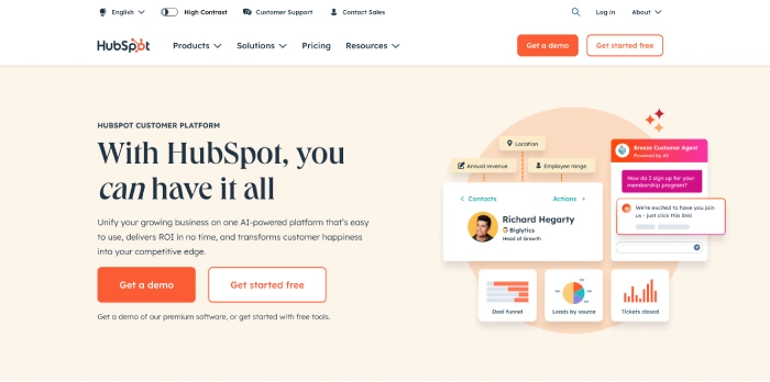 hubspot home page screenshot